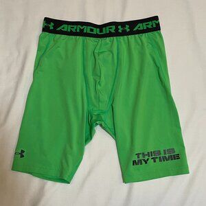Under armour Boys Bike Shorts Youth Large Fitted UA HeatGear Lime Green Preowned